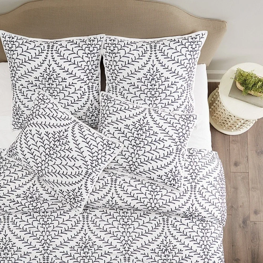 Ballard Designs Ada Embroidered Euro Shams Linen Cotton Blend Set of 2